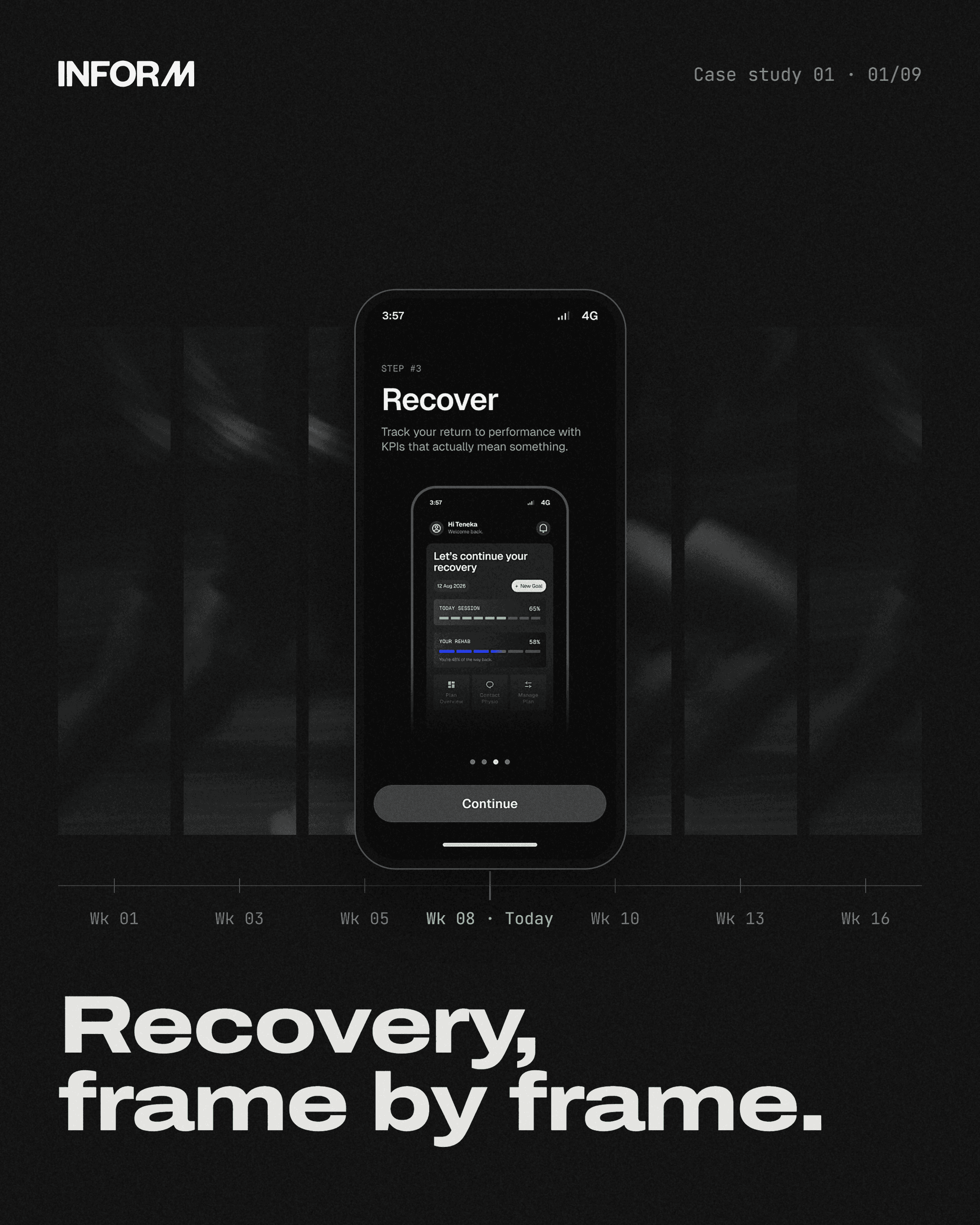 Inform recovery journey mockup for digital physiotherapy assessment and remote care