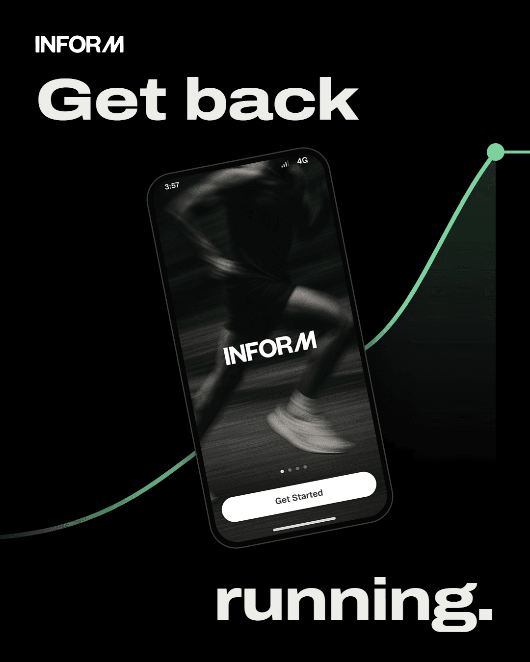 Inform patient mobile screen with Get back running headline and Start assessment call to action