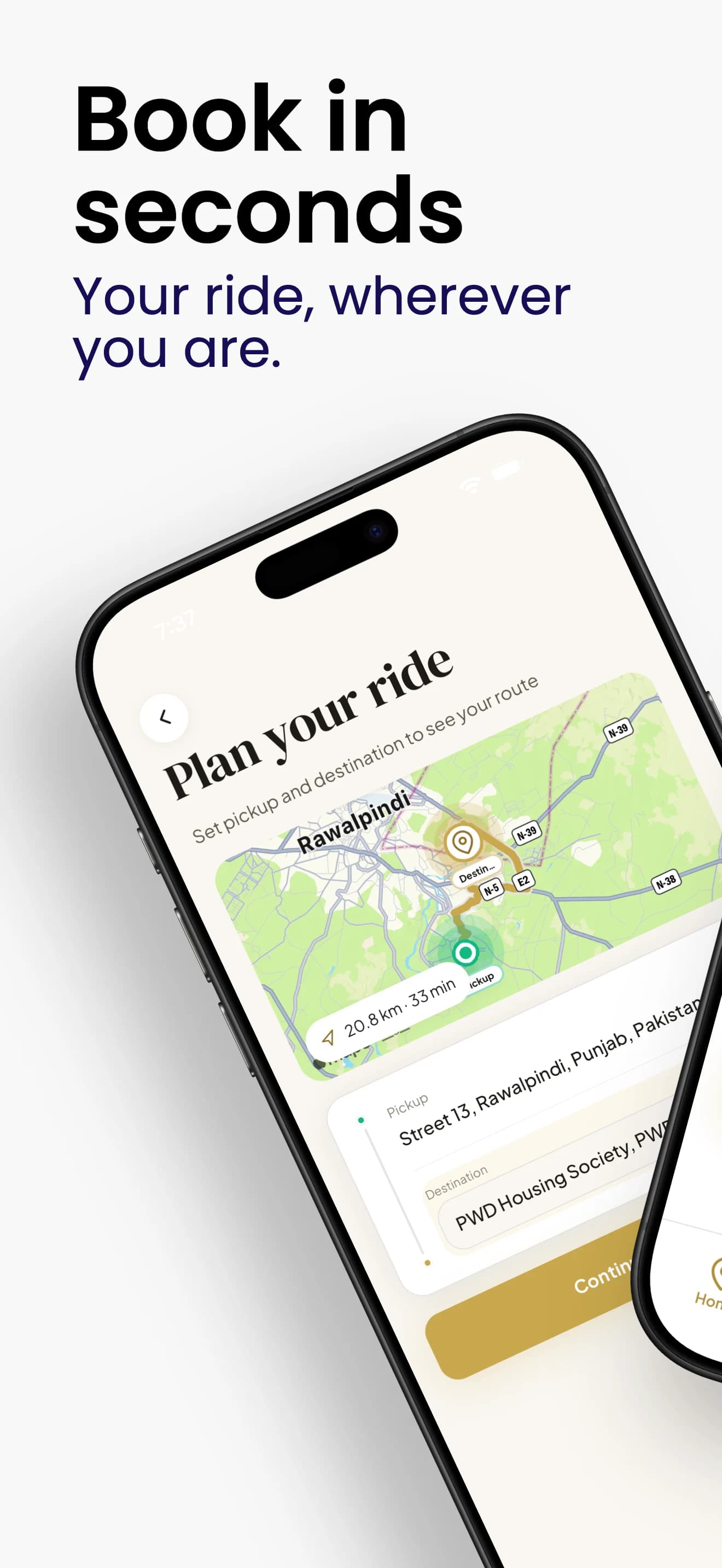 DriverHub mobile booking experience shown on an iPhone mockup