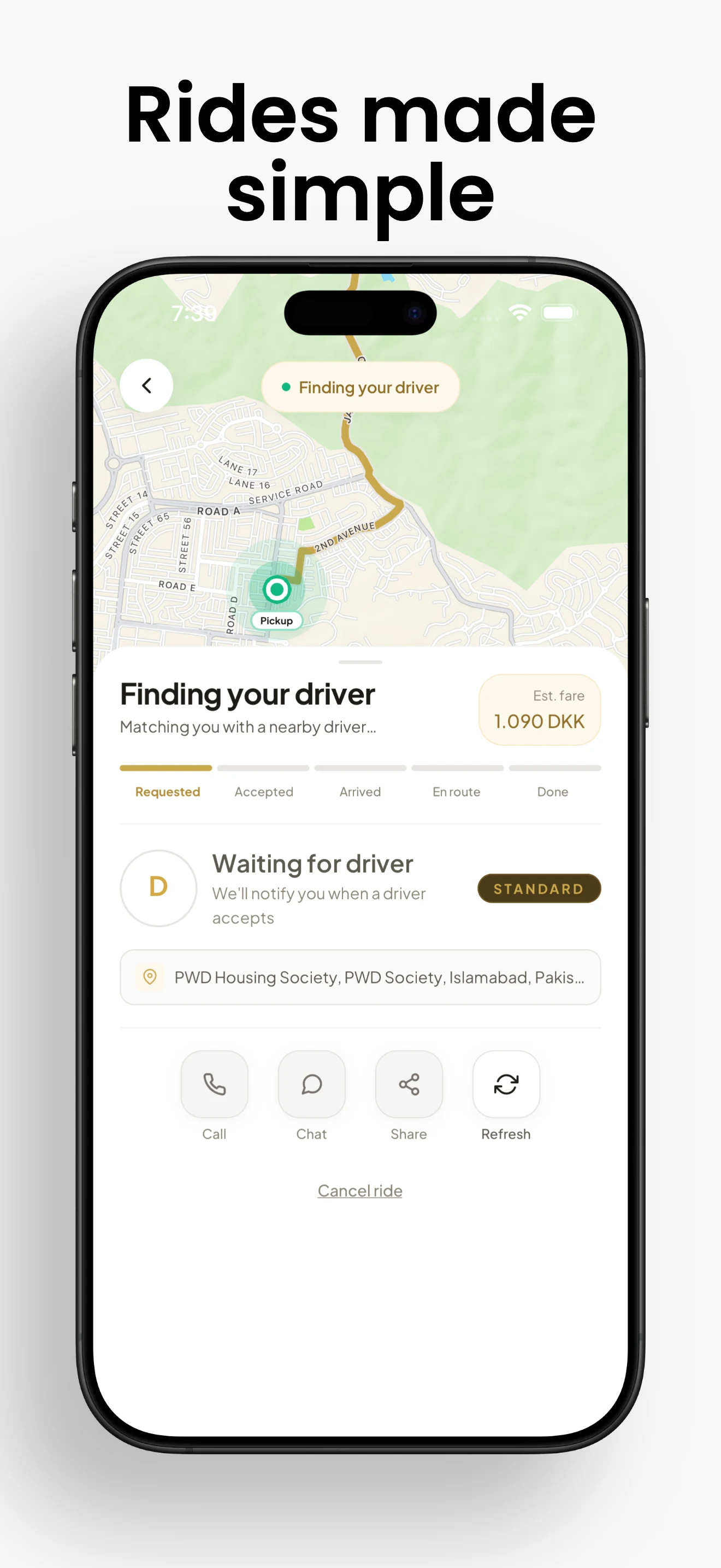 DriverHub realtime driver matching screen and trip progress