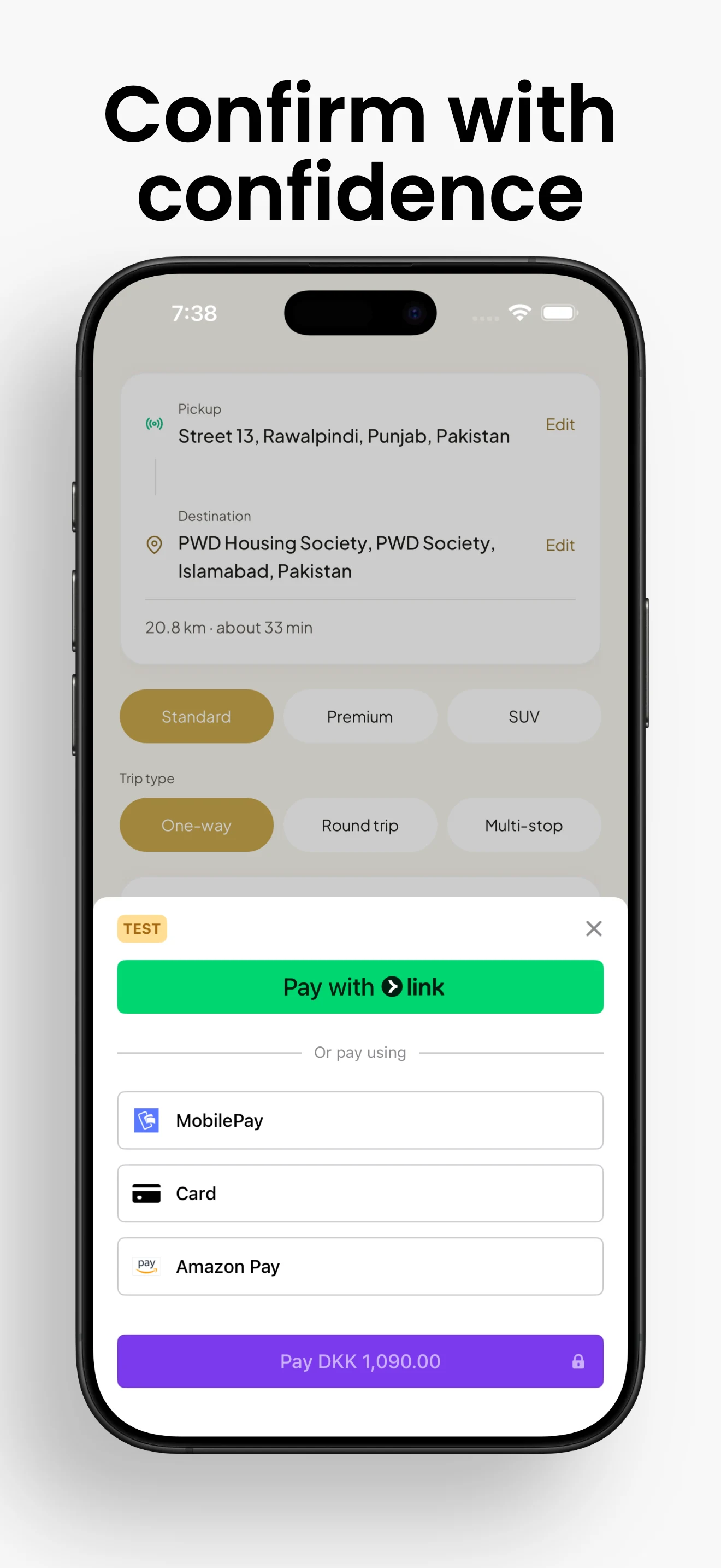 DriverHub trip confirmation and Stripe payment experience